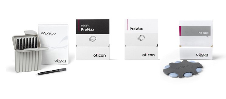  Tillbehör för hörapparater, inklusive vaxfilter från Oticon (WaxStop, ProWax, miniFit ProWax, NoWax).