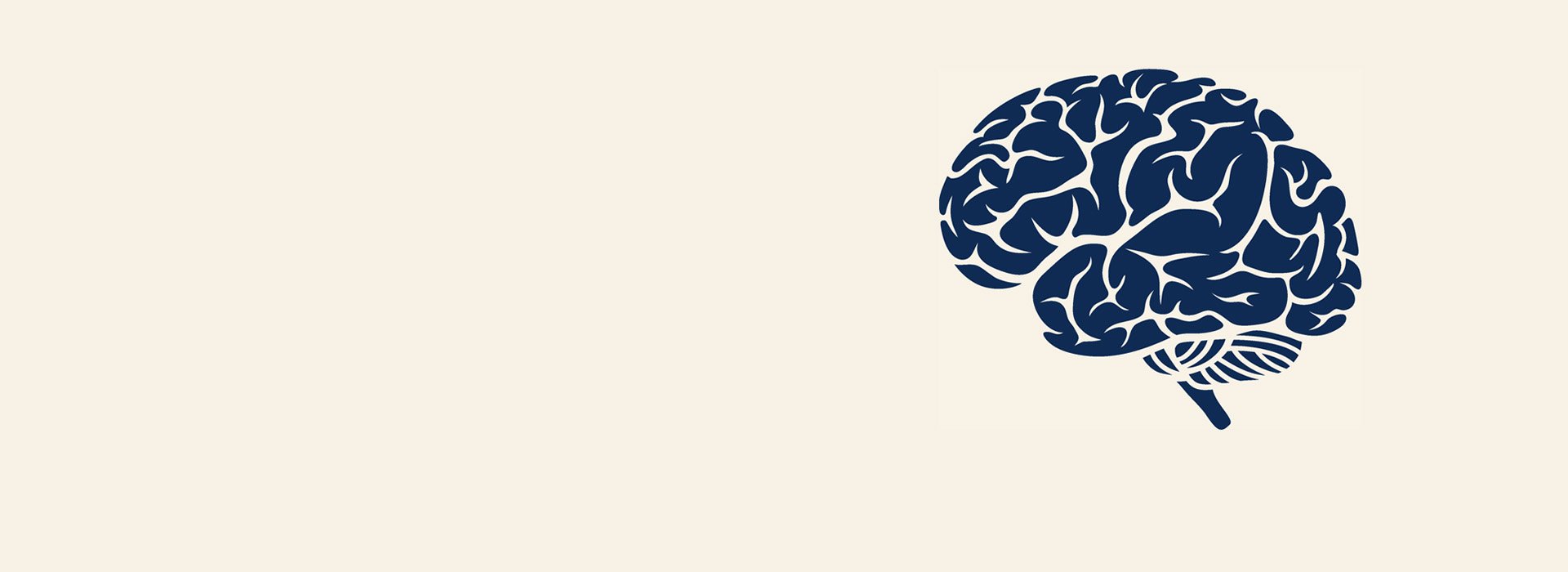  Blå illustration av en hjärna mot en beige bakgrund