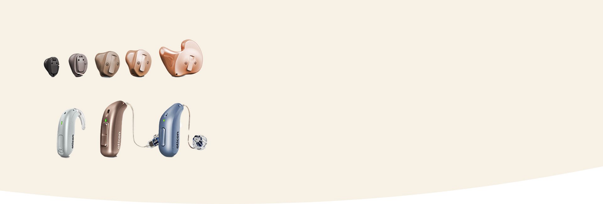  Hörapparater från Audikas sortiment i olika modeller och storlekar