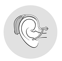 Instruktionsbild på hur man sätter på en bakom-örat hörapparat