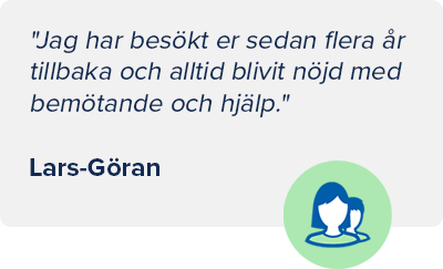 Bild på en ruta med ett citat från en nöjd kund som fått hjälp med sin hörsel hos Audika i många år