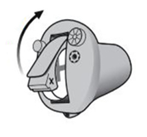 bildförklaring på hur man stänger av en allt-i-örat hörapparat