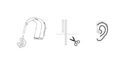 Illustration på byte av ljudslangsbyte på en bakom-örat hörapparat.
