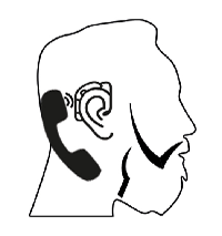  Illustration av hur man pratar i telefon med hörapparat