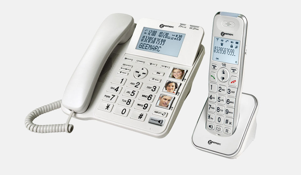 corded and cordless amplified phones with large buttons and digital display