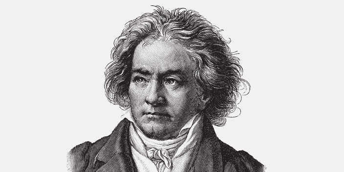 A detailed black-and-white illustration depicts a man with wavy hair, dressed in historical attire comprising a coat and cravat, with the face obscured by a rectangular blur. White background.