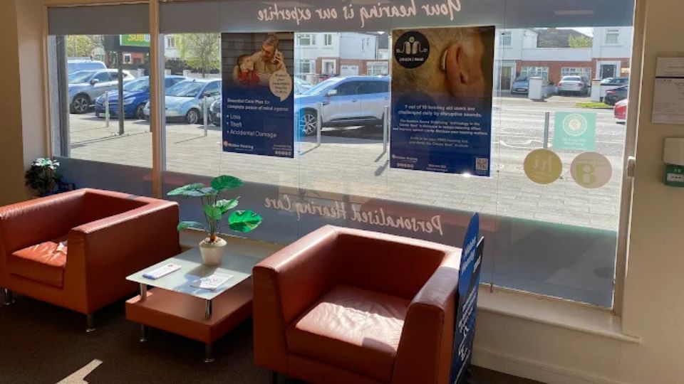 An interior photograph of the Hidden Hearing Artane clinic reception area