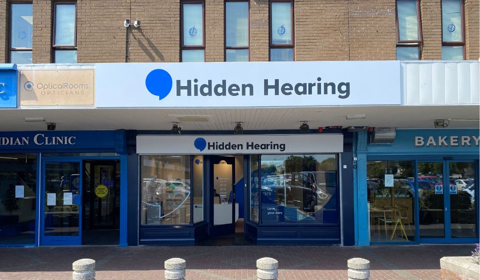Exterior photograph of Hidden Hearing Blanchardstown with Hidden Hearing signage