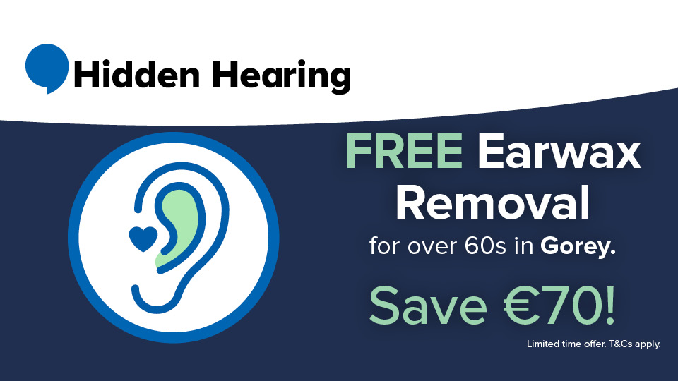 A graphic depicting that there is Free Earwax Removal for over 60 year olds in Hidden Hearing Gorey