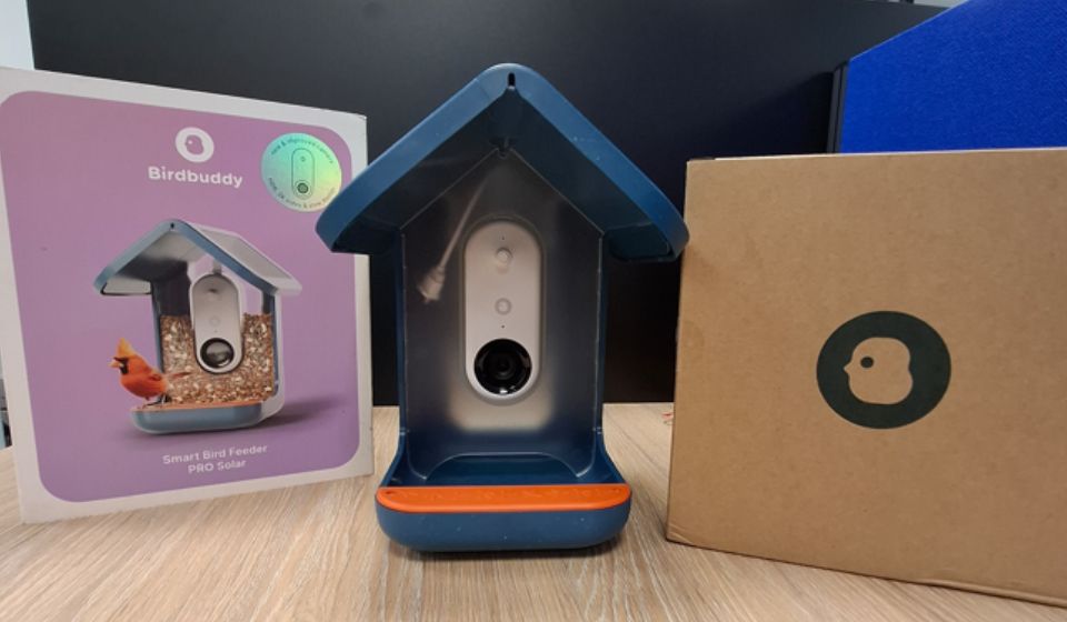 Picture of a Bird Buddy Smart Camera Bird Feeder outside of its box