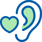 An icon of a heart next to an ear symbolising ear health