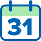 A calendar icon displaying the number '31' in bold blue text, featuring a green header and a blue border, symbolizes a specific date or event scheduling context. No text is present.