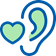 An icon of a heart next to an ear symbolising ear health