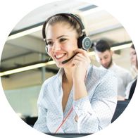 Professional woman taking phone calls through a headset