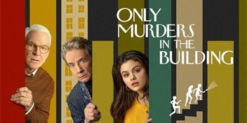 Only Murders in the Building promotional poster with stylized characters and bold text design
