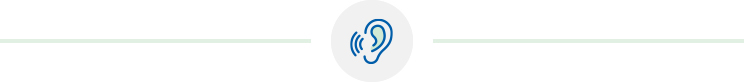 Icon of an ear with sound waves, representing feedback reduction.