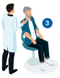 Hearing test step three – A doctor performing a physical ear examination on a seated patient