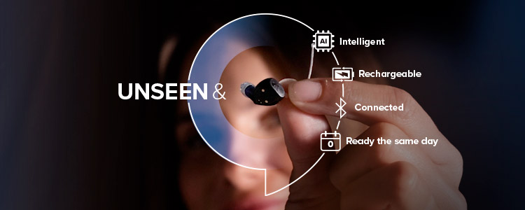 Features of Oticon Zeal, including intelligent technology, rechargeable design, seamless connectivity, and same-day readiness.