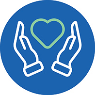 Hands holding a heart icon, symbolizing care or support.