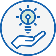 Hand holding a glowing lightbulb symbolizing value and innovation