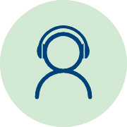 Teleappointer icon depicting a headset on a user silhouette, symbolizing remote hearing care support.