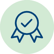 Certificate badge with a checkmark inside a circle.