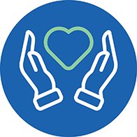 Hands holding a heart icon, symbolizing care or support.