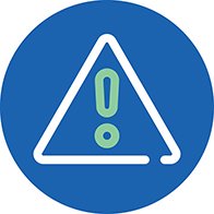 Warning symbol with an exclamation mark inside a triangle on a blue background.