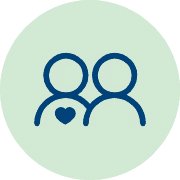 Support staff icon featuring two outlined figures, one with a heart symbol on the chest.