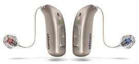 Oticon Real hearing aids with sleek design and advanced technology features.