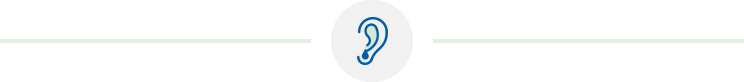 blue ear icon representing hearing care
