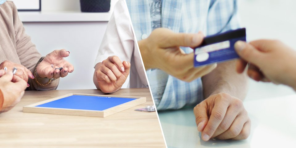 Opções de pagamento para aparelhos auditivos, incluindo consulta com especialista e transação com cartão de crédito.