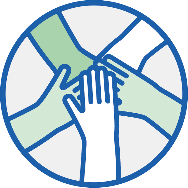 Icon zeigt Hände eines Teams