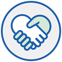 Logo de deux mains formant un cœur, symbolisant la solidarité et le partenariat.