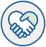Logo de deux mains formant un cœur, symbolisant la solidarité et le partenariat.