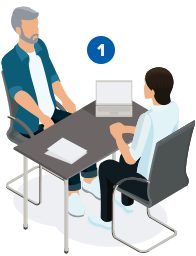 Illustration of man and woman discussing