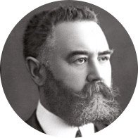 Founder of Oticon in a vintage-style portrait.