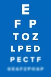 Tabella optometrica con lettere sfocate nella parte inferiore per rappresentare la visione di una persona ipovedente.