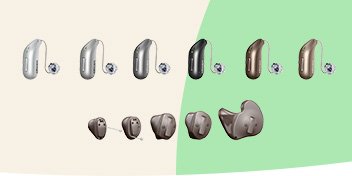 Verschillende soorten hoortoestellen in diverse maten en kleuren