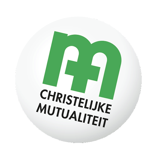 CM-logo van Christelijke Mutualiteit met groene tekst en een kruisvormig symbool.
